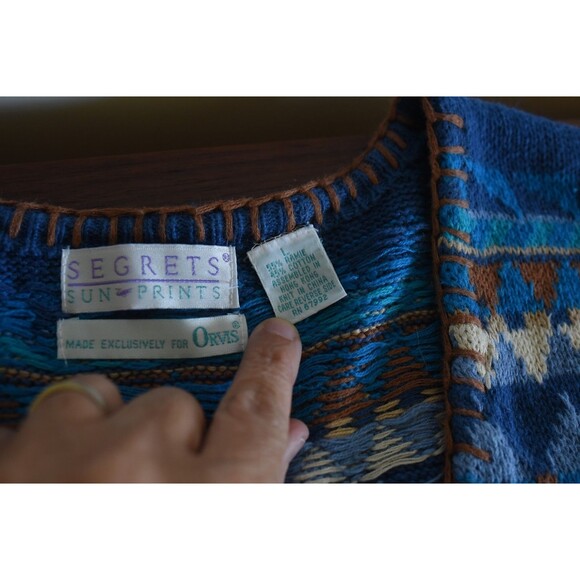Segrets Sun Prints Orvis Vintage Beaded Sweater Vest Geometric  L Aztec western - Picture 8 of 11